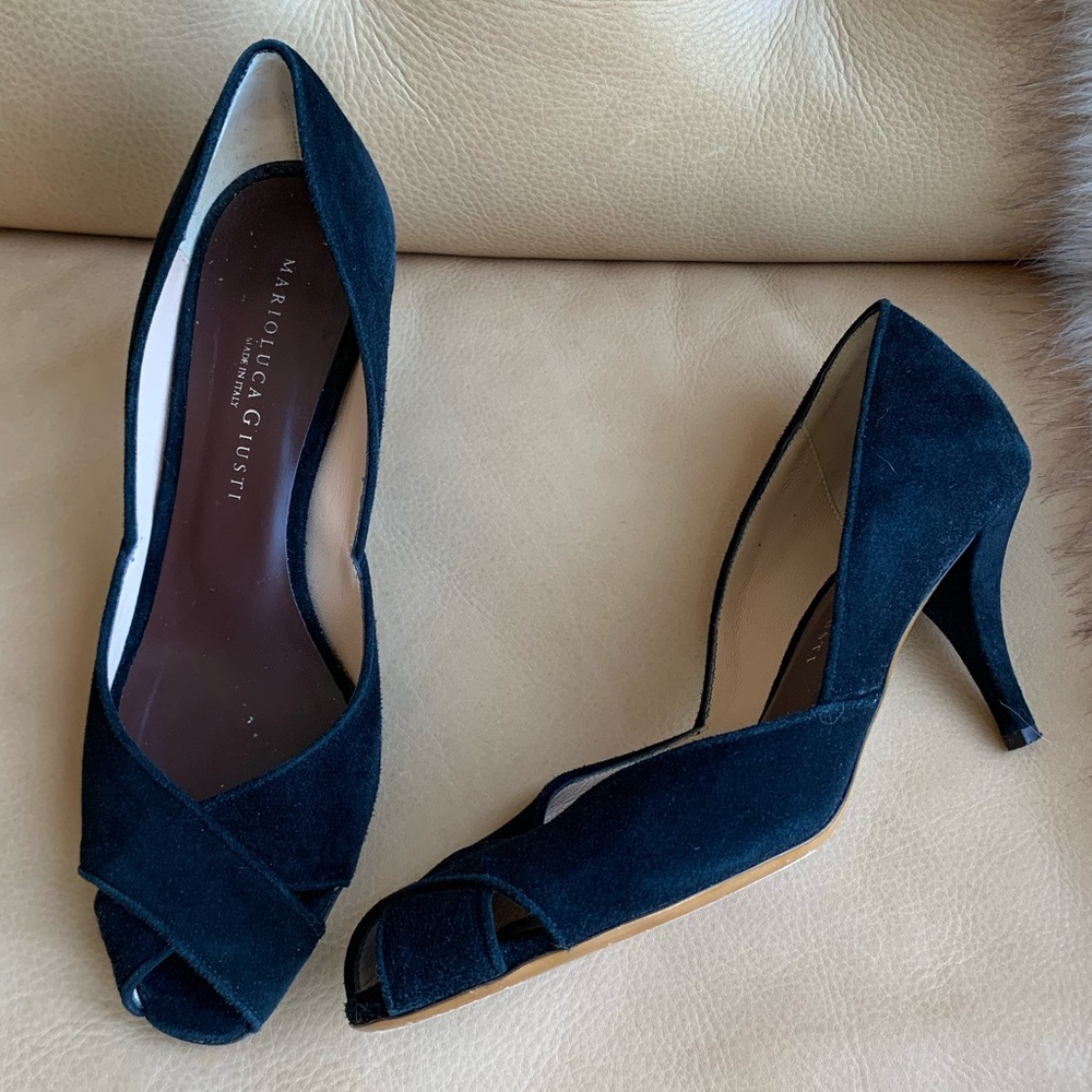 Marioluca Giusti black suede open toe shoes 39.5